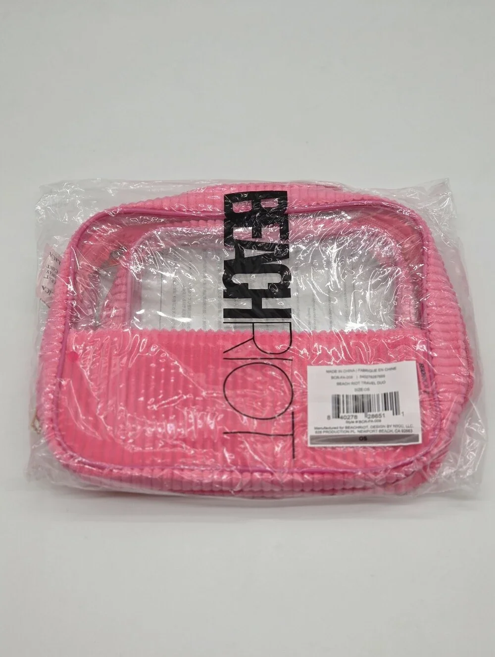 Beach Riot Clear Cosmetic Travel Duo with Pink Corduroy Trim